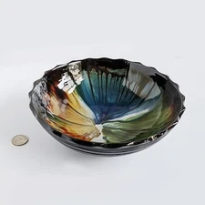 Rossa Pottery Cashel Tipperary Ireland 9 inch Bowl Brilliant Colors Drip Glaze