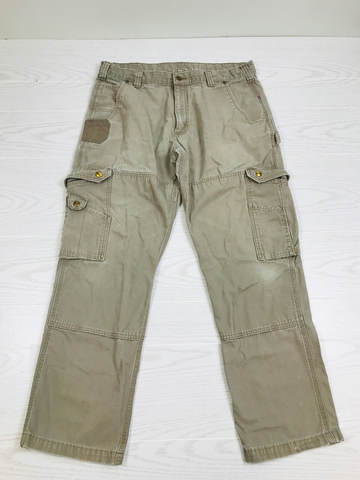 Carhartt Cargo Pants Mens 38x32 Gray Canvas Double Knee Ripstop B342 DES Work-image