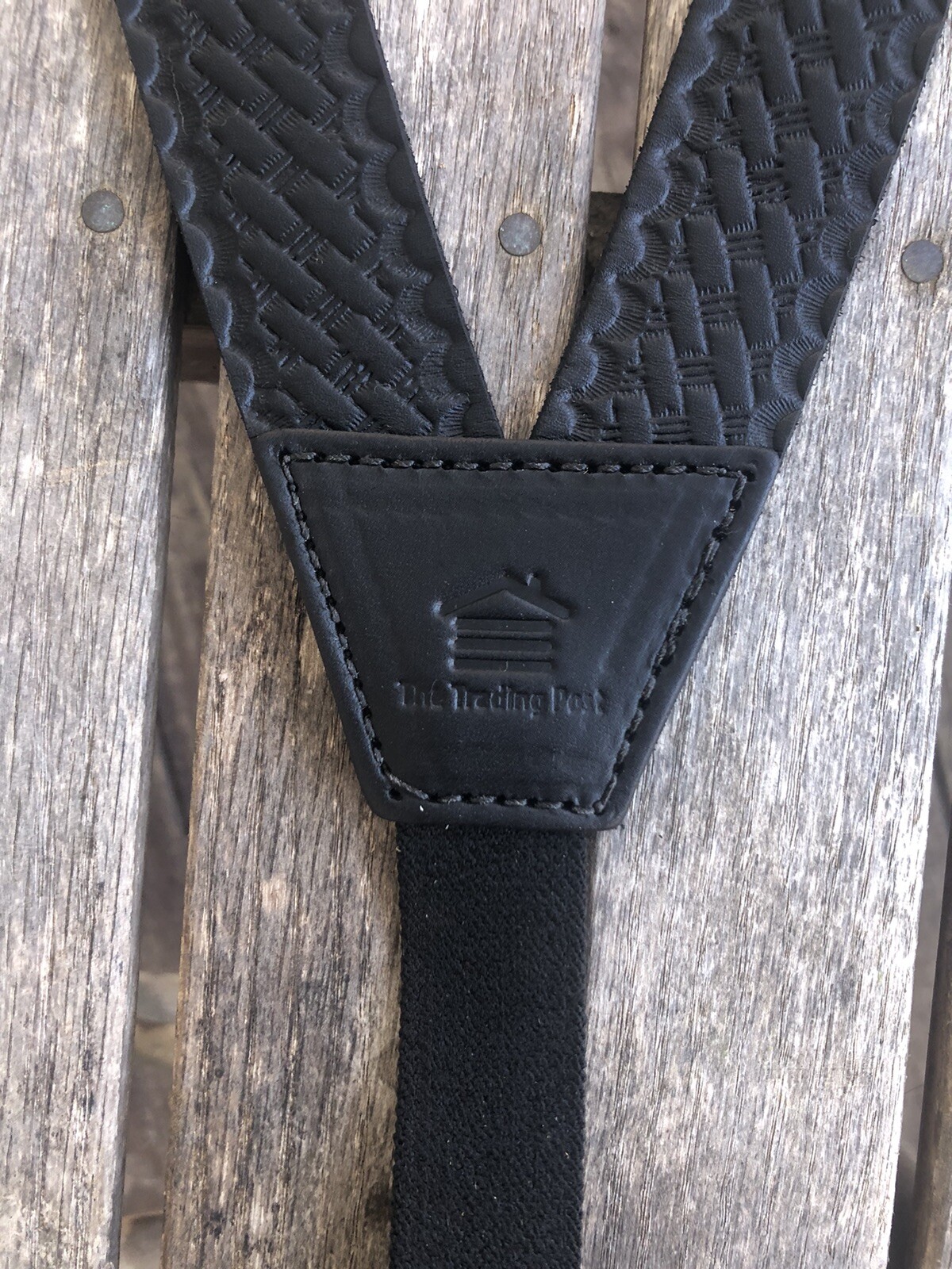 Men’s Amish Made Leather SUSPENDERS, XL Basket Weave Black Adjustable