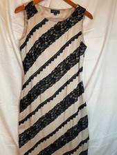Tahari ASL White and Black Lace Sleeveless Mid Knee Dress