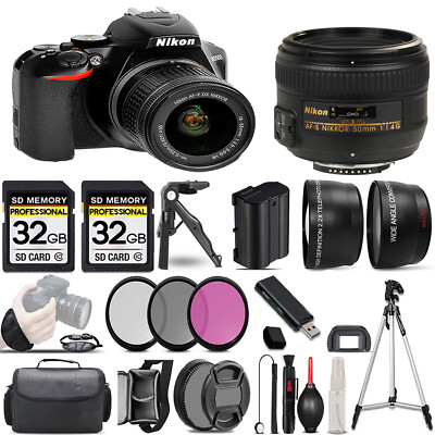 Nikon D3500 DSLR Camera with 18-55mm Lens +50mm f/1.4G Lens +3 PC Filter +64GB