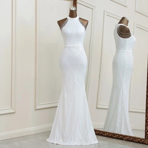 Sexy Silver Evening Dress Robe Bridesmaid Dress Mariage Robe Party Dress - Picture 11 of 26