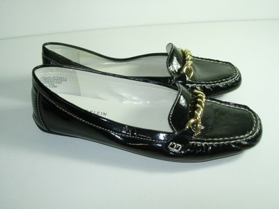 anne klein black patent leather loafers
