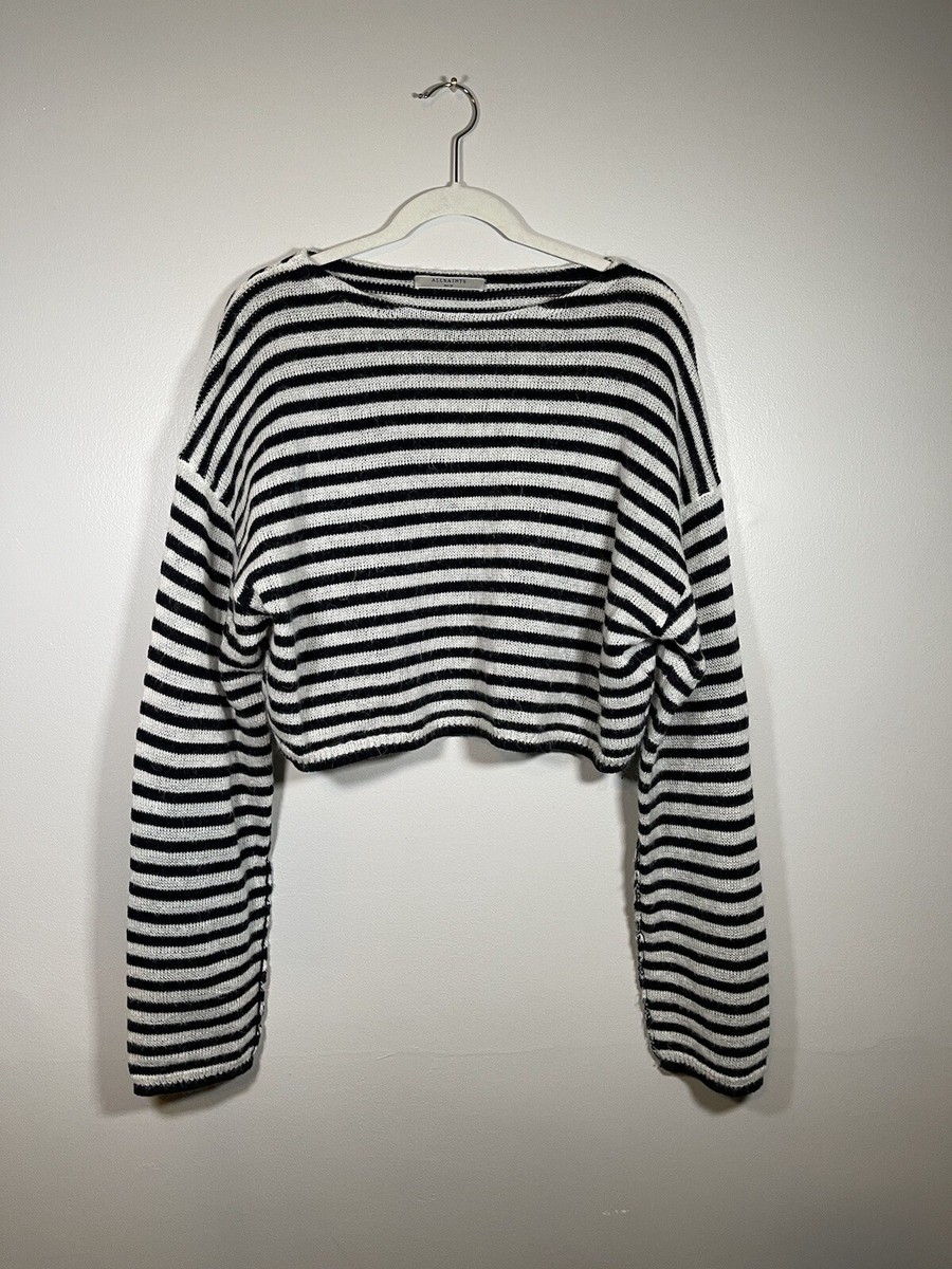 All Saints Stripe Cotton Mohair Oversized Crop Sweater Bell