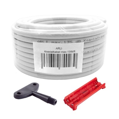 50m Koaxialkabel 135dB HD Sat Kabel Aufdrehhilfe Abisoliermesser UHD 4K Set 50 m