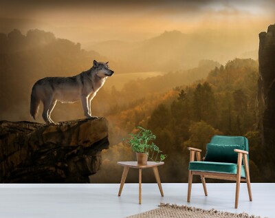 3D Sunset Cliff Wolf C27 Animal Wallpaper Mural Self-adhesive Removable Zoe