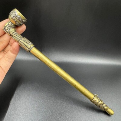 8.2'' Vintage China Tobacco Pipe Auspicious Clouds Dragon Old Cigarette Tool