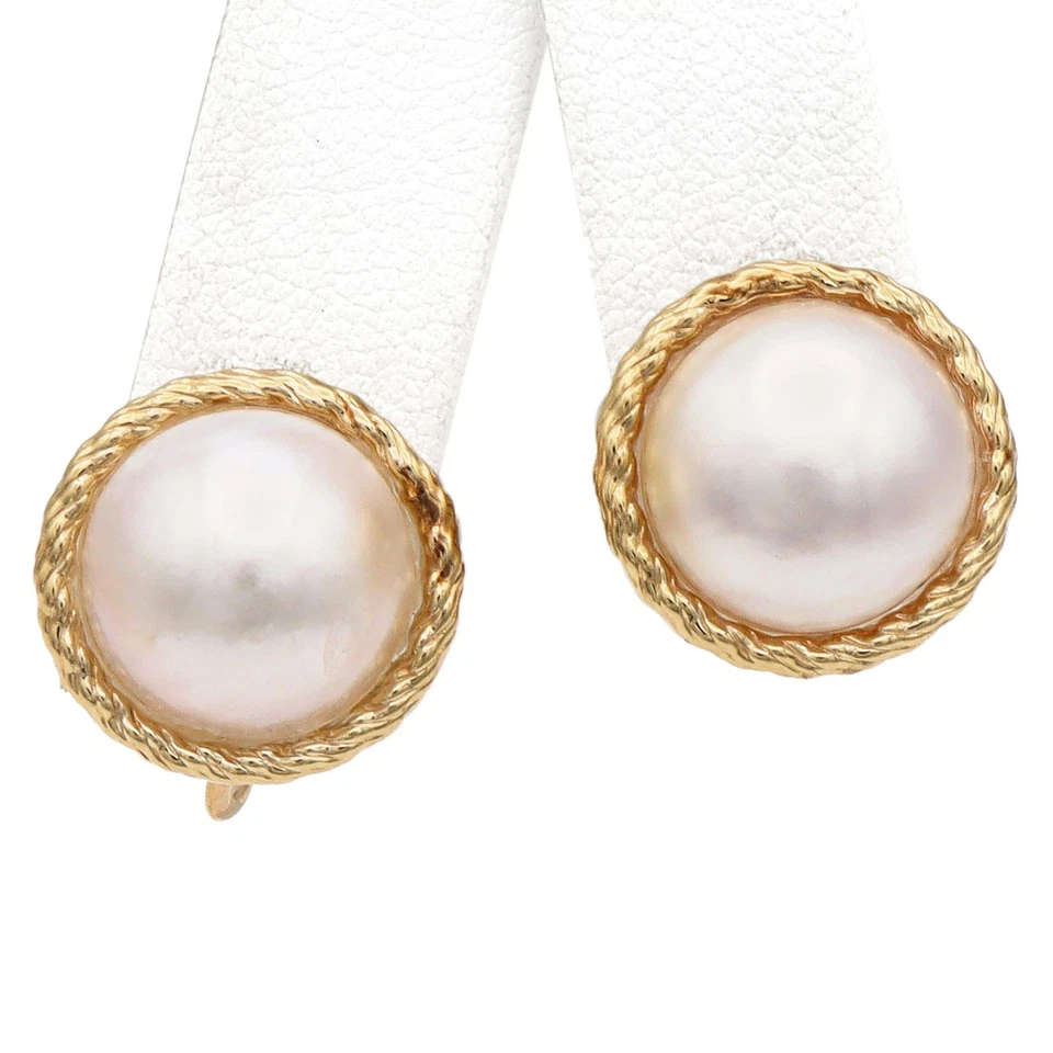Vintage 14K Yellow Gold Mabe Pearl Non-Pierced Screw Back Earrings - Image 3 of 4