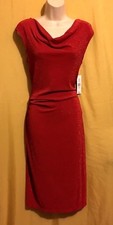 Glamour ladies red metallic evening party dress side ruched 6 8 10 12 14 16 $80