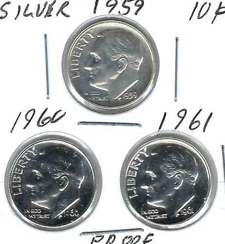 1959+1960+1961 Three Proof Silver Roosevelt Dimes!