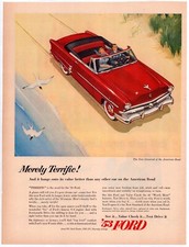 Print Ad Ford 1953 Crestline Convertible Red Beach Full Page 13.5x10.5