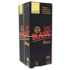 RAW Cones Black 1 1/4 Size | 900 Pack | Natural Pre Rolled Rolling Paper Cones