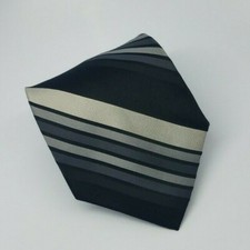 Joseph  Feiss Silk Tie Black Silver Stripes Men Necktie 57.5 x 3.7/8