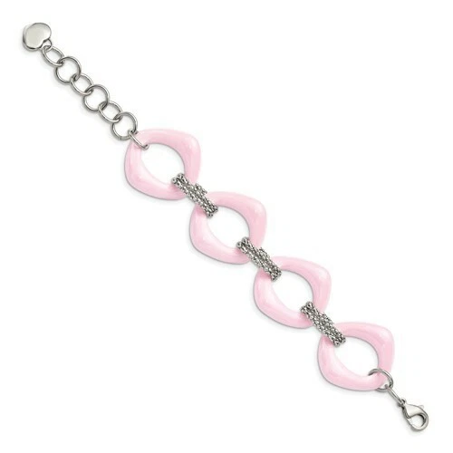 *NUEVO* Pulsera de eslabones de cerámica rosa pulido de acero inoxidable cincel SRB561-8 Foto 4 de 4