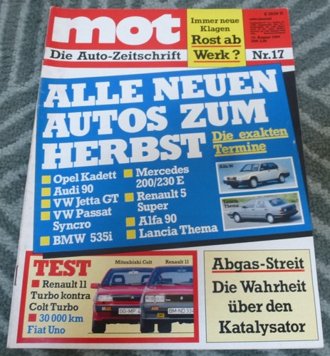 MOT 17/1984 Mitsubishi Colt turbo – Renault 11 turbo, Fiat Uno 55, Katalysator