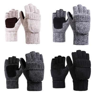 Warm Knitted Convertible Mittens for Unisex Wool Gloves Fingerless Gloves Gift