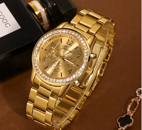 Orologio Donna Geneva Dorato Metallo Alta Qualita Diamanti Classico  Elegante | eBay
