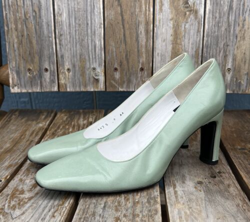 Scarpe decolte Charles Jourdan Seafoam verdi tacco grosso blocco tacco alto taglia 9 rare - Foto 3 di 9