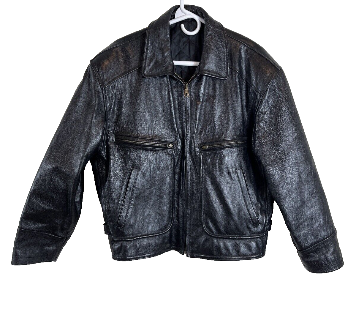 Vera Pelle Italian Della Legge 883 Black Leather Bomber Jacket