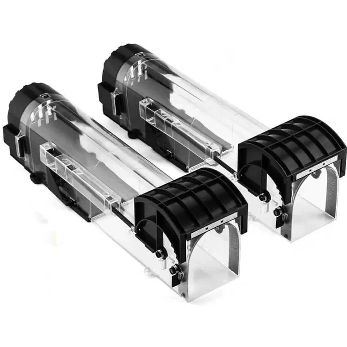 Piège à souris vivant réutilisable lot de 2 souricières sans tuer en plastique noir transparent