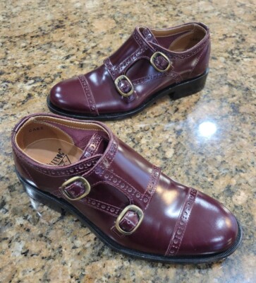 John Fluevog Red Burgundy Brogue Detail Double Monk Strap Mens Shoe SZ M4 W6 New
