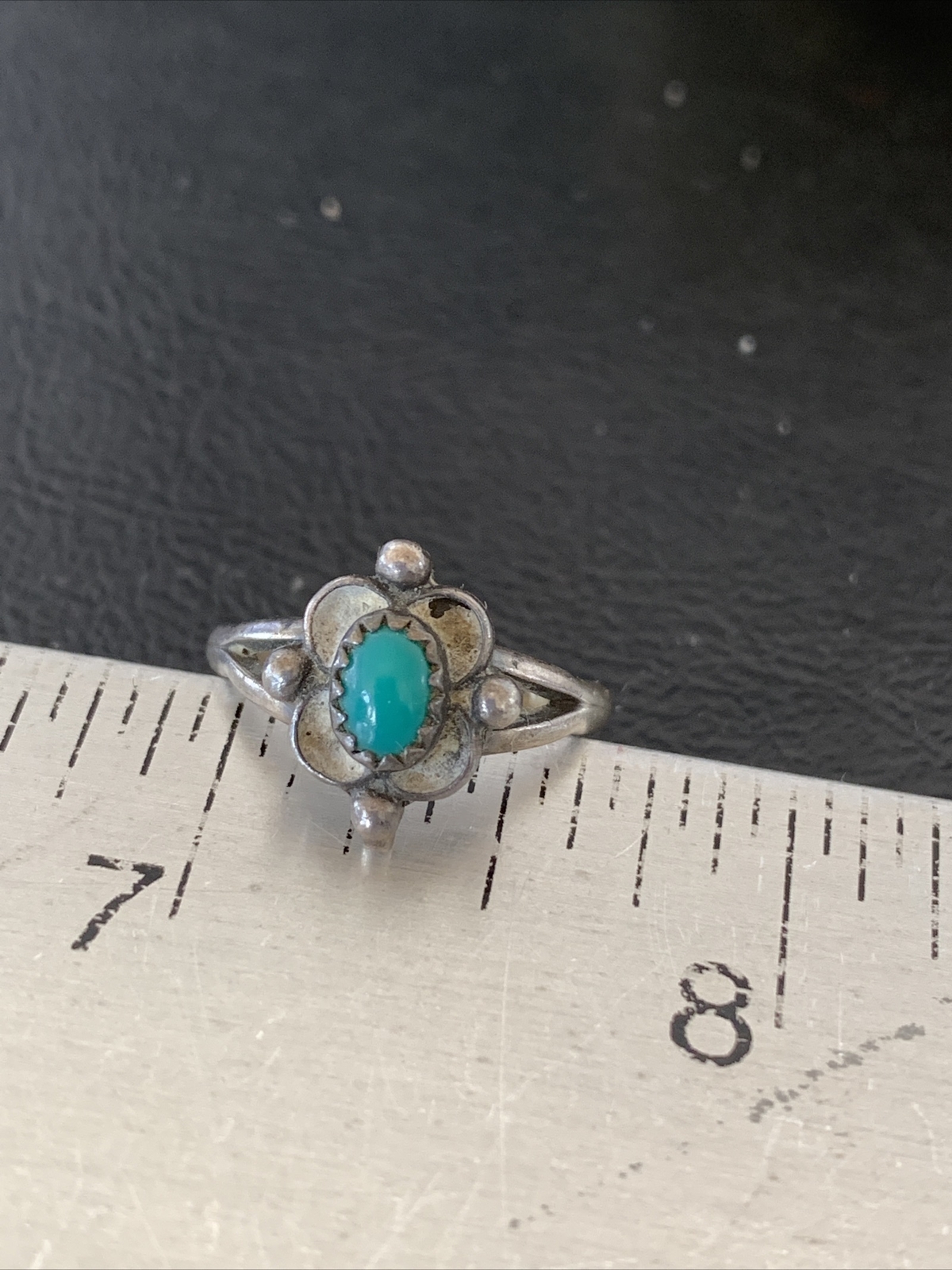 Blue Turquoise Navajo Sterling Silver Old Pawn Butterfly Ring Size 5.5 10786
