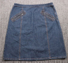 Vintage Y2K Denim Straight Midi Skirt Zippered Pockets Women's 12