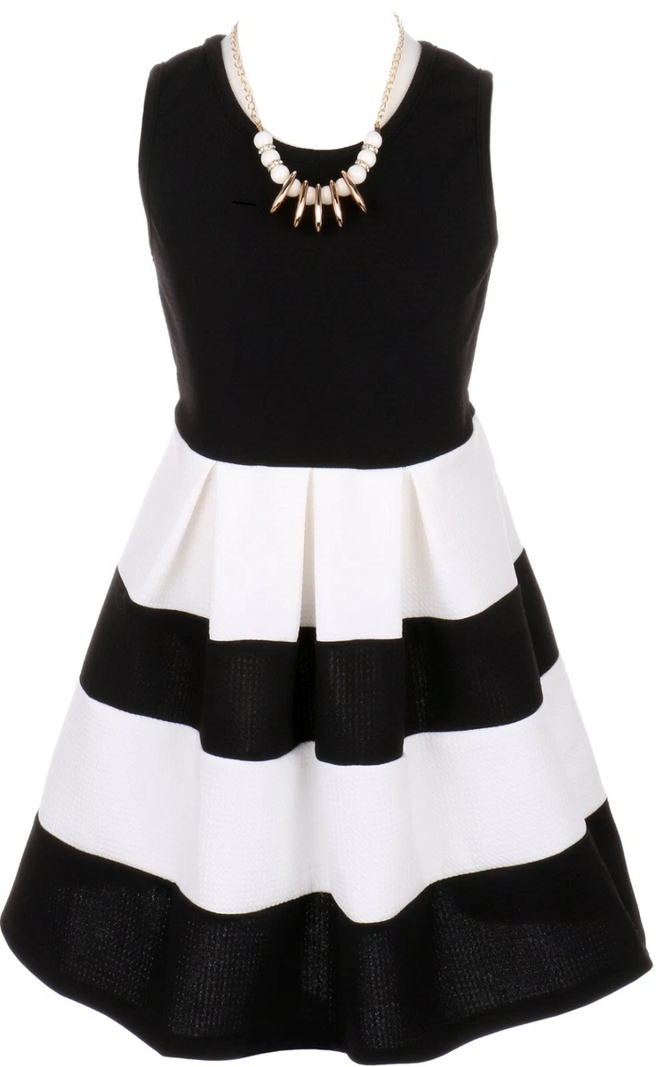 Black and white sales striped flower girl dress