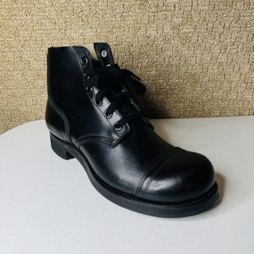 Panco NEW Vintage 1960 Black Leather Size 8 R Lace Military Combat Boots Cap Toe - Picture 1 of 10