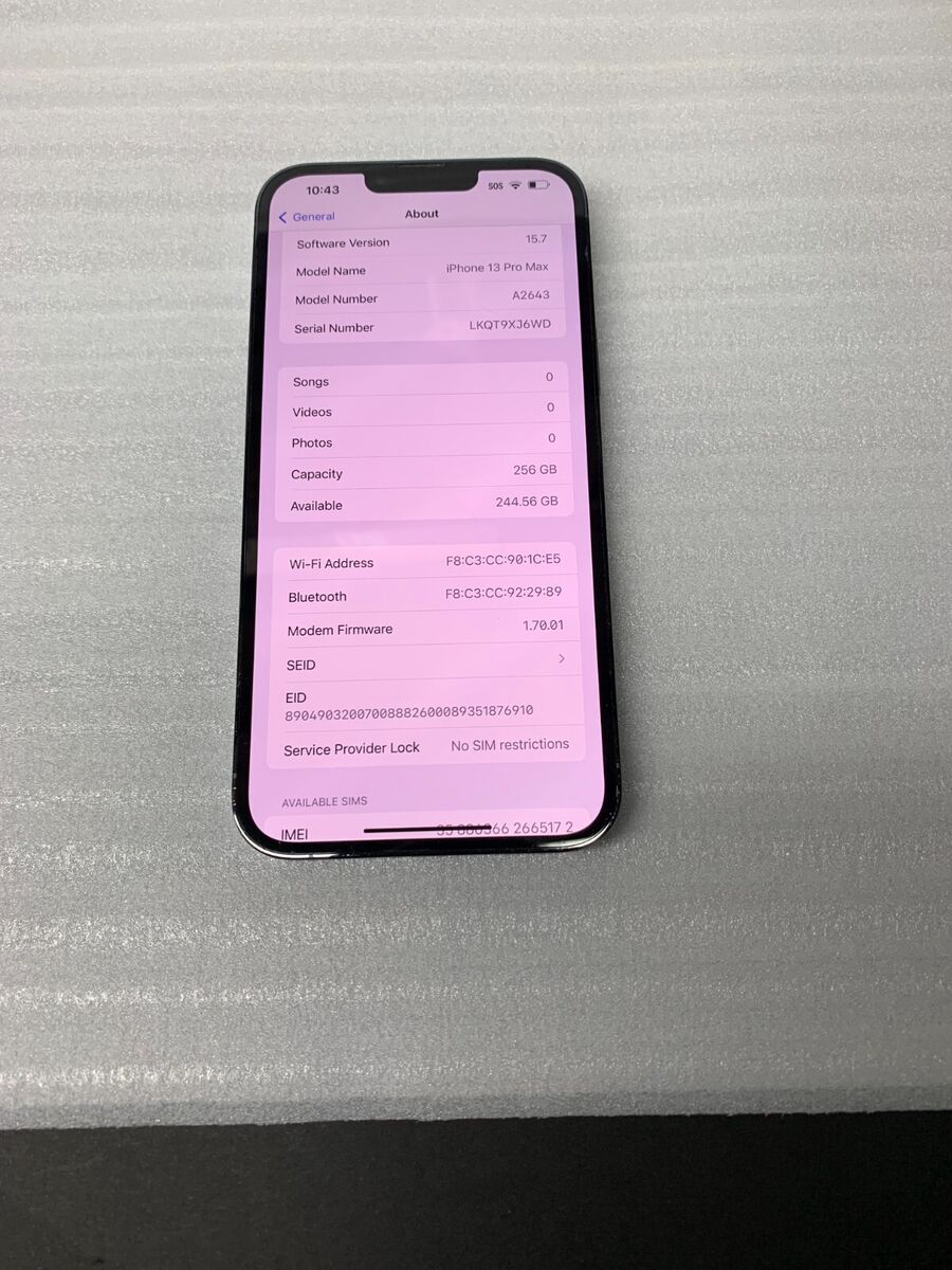 Apple iPhone 13 Pro Max A2643 256GB 100% Battery GSM Apple iPhone 13 Pro Max A2643 256GB 100% Battery GSM