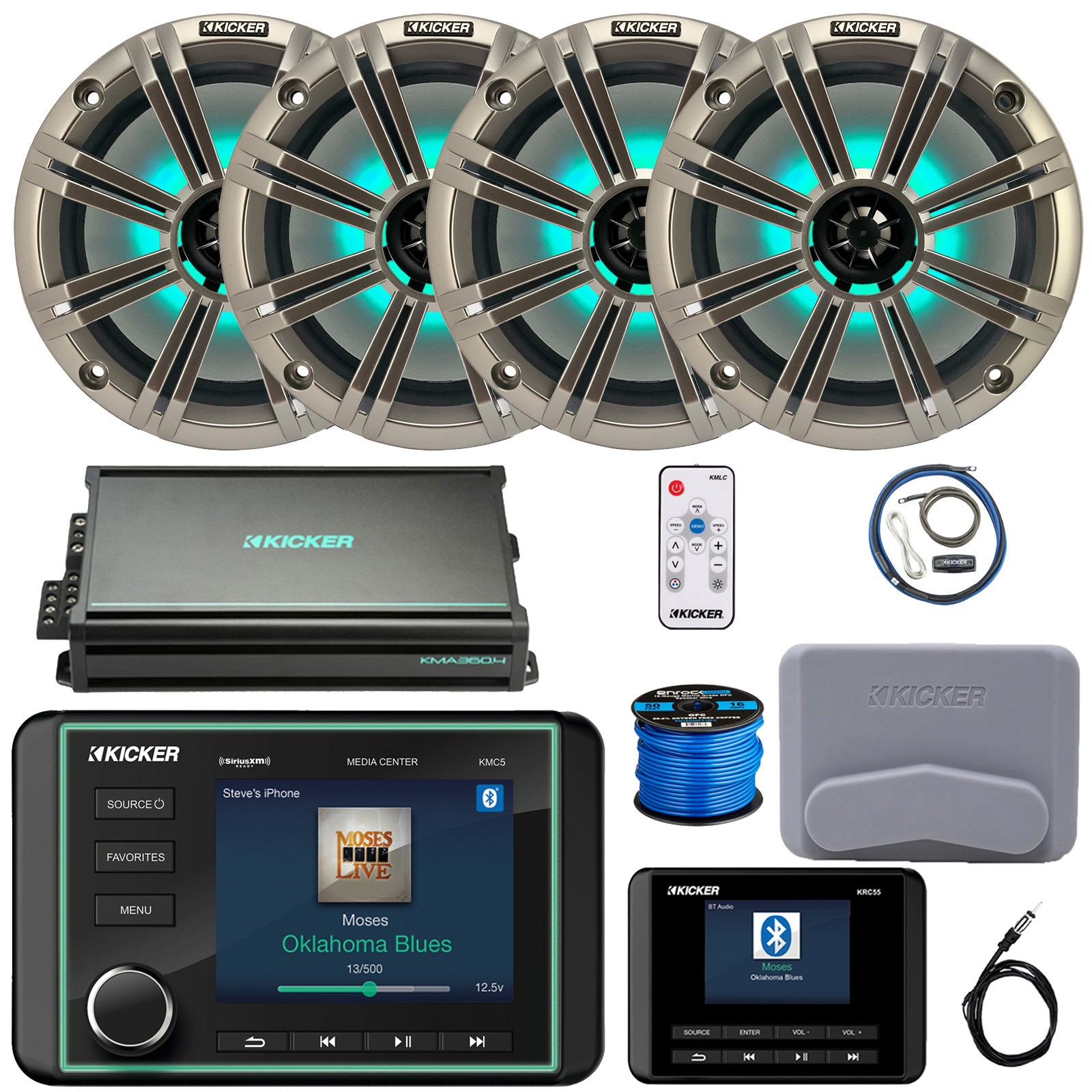 Kicker USB/AUX WB Receiver, 4x 8" 300W Speakers, Silver Gril