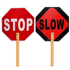 Stop Slow Sign, Double Sided Street Slow Warning Reflective Signs, 13x13 inch...