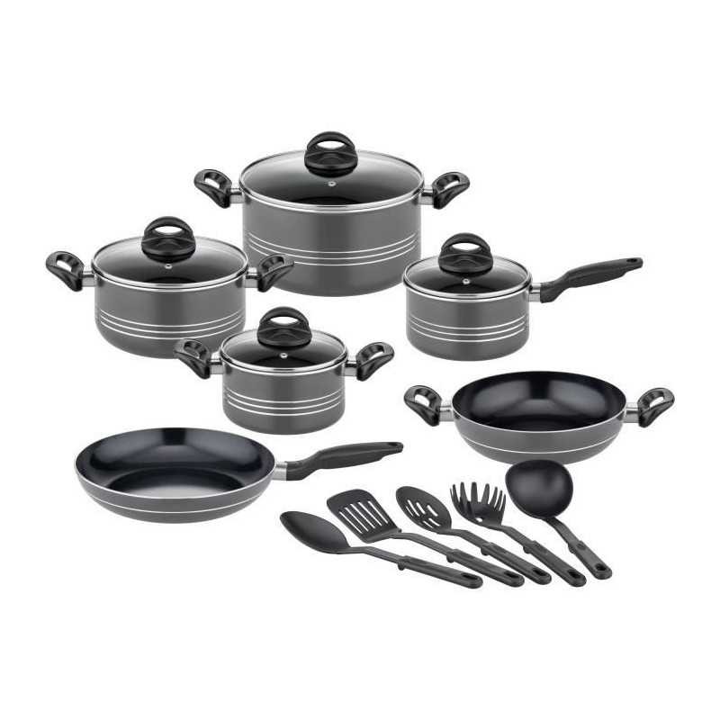 Batterie de cuisine induction 15 pièces GSW MILANO GREY aluminium faitout poêle