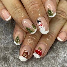24Pcs Christmas Press on Nails Short Almond Fake Nails White French Tip