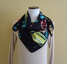 Vintage Echo Black Background with Vibrant Multicolor Square Silk Scarf