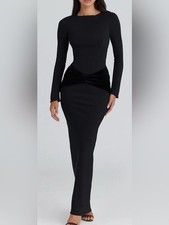 NEW House of CB Athena Long Sleeve Stretch Crepe Black Gown sz XL