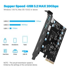 PCIe USB C/A Adapter Expansion Card 20Gbps 2 USB-C 3.2 USB-A 3.0 Ports