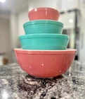 Vintage Pyrex Mixing Bowl Set – 4 Piece Pink & Turquoise Nesting Bowls