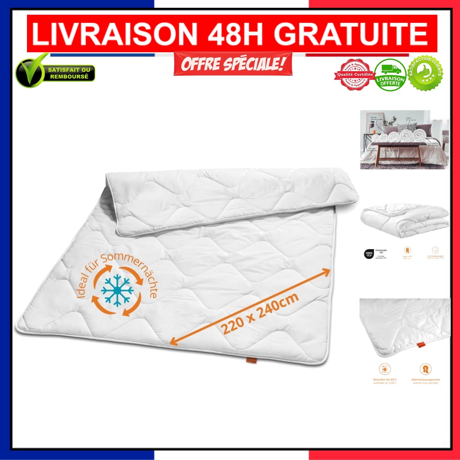 Couette d'été 220x240 Sleepling en microfibre premium fabriquée en Europe