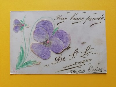 Old postcard handmade ''Une bonne Pensée de SAINT-LO '' HANDMADE HANDMADE HANDMADE