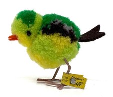 Steiff Woolen Woodpecker Bird 1960s ID Button Tag 8cm 3in Wool PomPoms Vtg