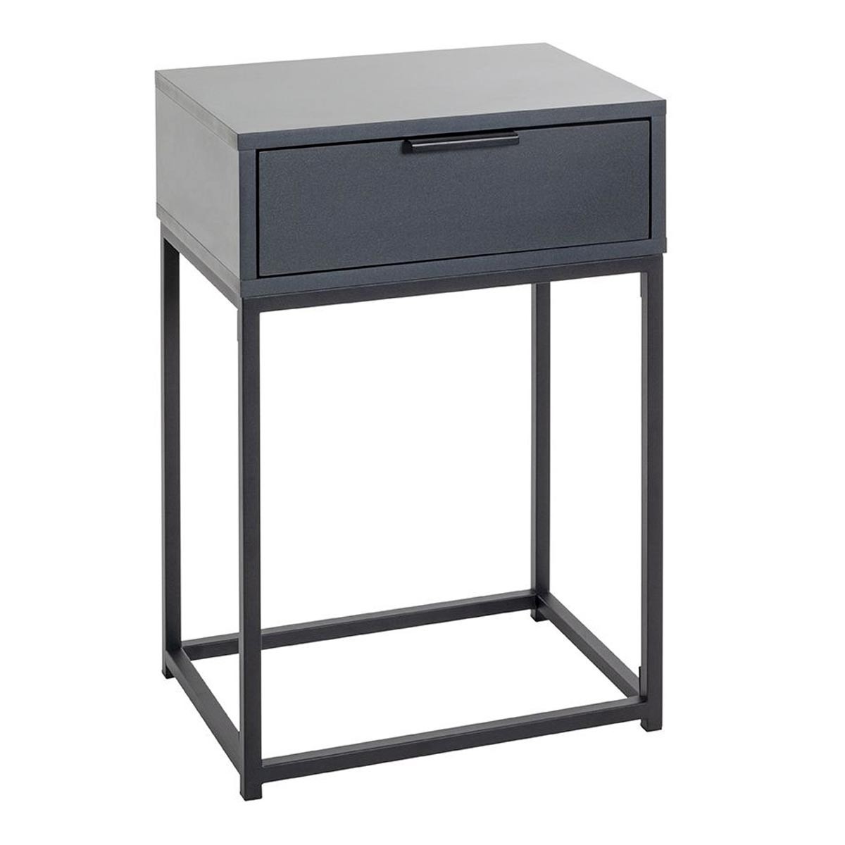 Table de chevet anthracite et noir Maluma de 60 cm avec 1 tiroir de rangement pour chambre