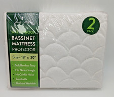 2pk Waterproof Bassinet Mattress Protectors 18x30 Soft Bamboo Terry Joey Joan
