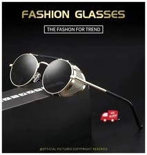 New Polarized Retro Gothic Steampunk Sunglasses Black, Gold Metal Frame Glasses