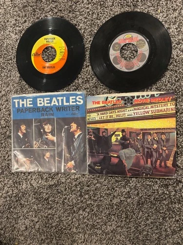 2 Beatles 45rpm PAPERBACK WRITER  Movie Medley magical get back Picture sleeves+