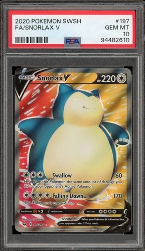 Pokemon Snorlax V Sword & Shield Full Art #197 PSA 10 Gem Mint