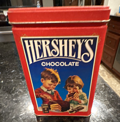 Hershey's Red Advertising Tin Canister w/ Lid Candy & Nuts Theme