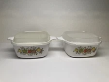 2 Vintage Corning Ware Spice of Life P-43-B 2-3/4 Cup Casseroles w/Plastic Lids