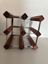 Classic 6 Bottle Wine Rack - Walnut Stained Wood and Steel Free Standing