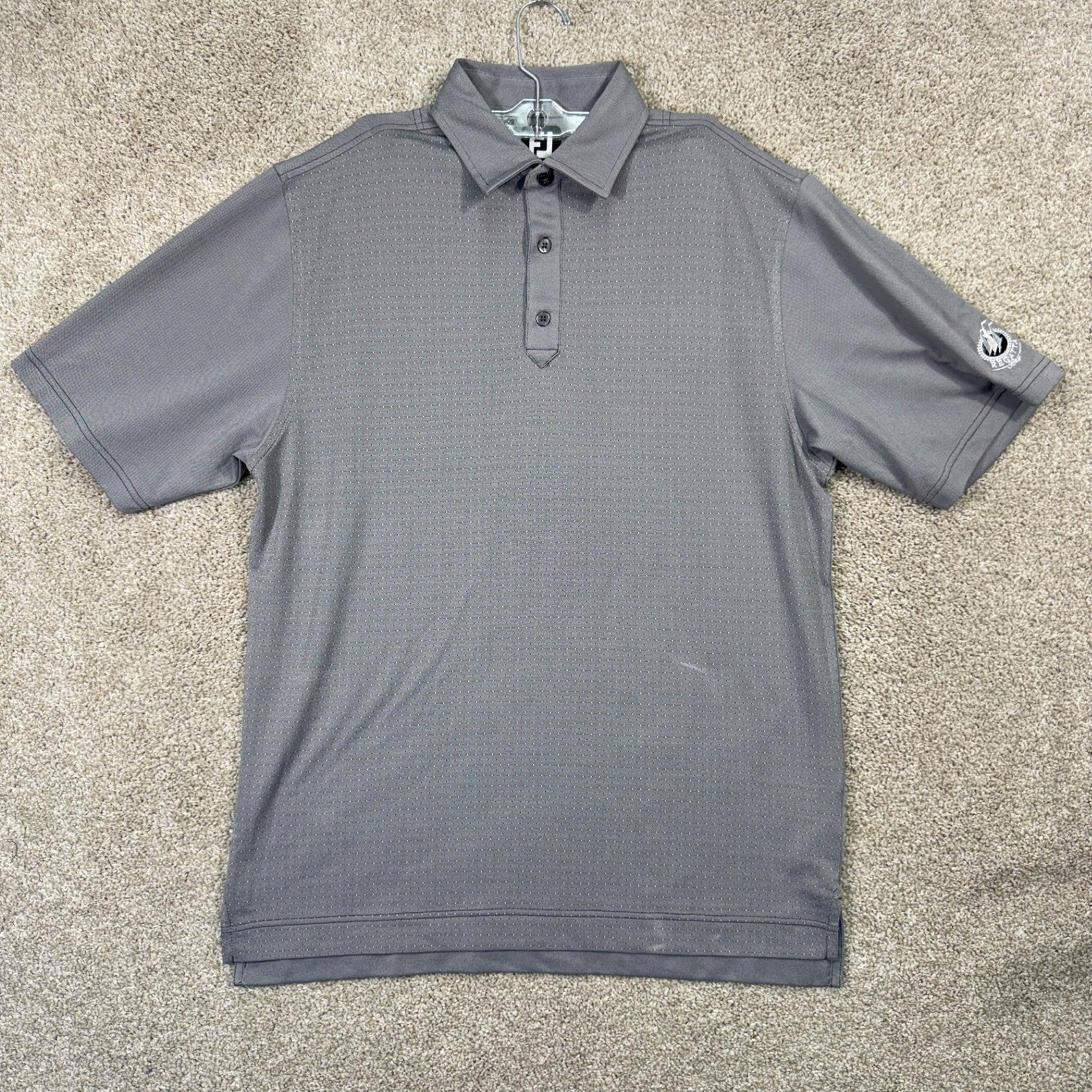 FootJoy FJ Mens Golf Polo Shirt Size Large Gray Micro Dot Pattern Short Sleeve
